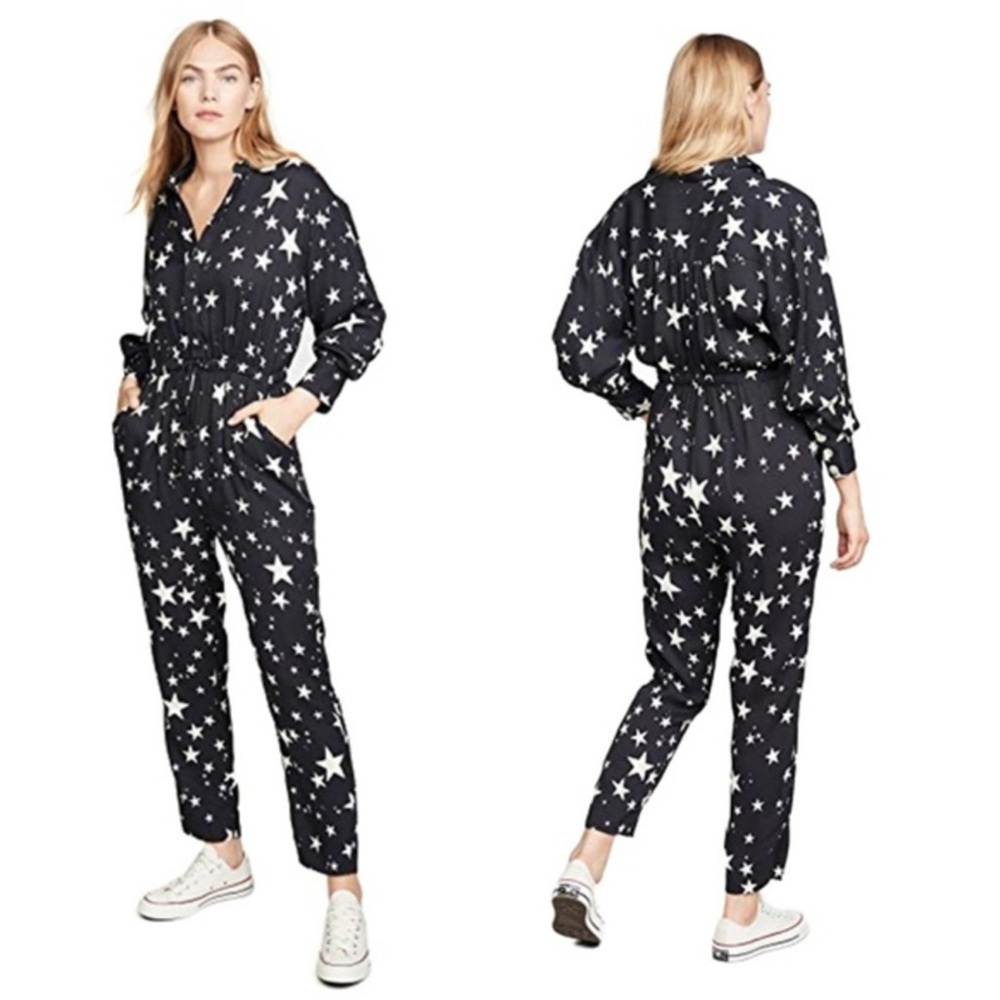 FARM Rio Black and White Star Print Jumpsuit
